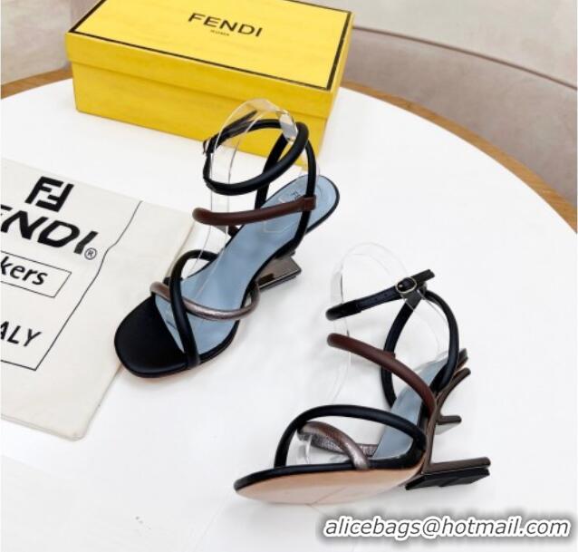 Grade Quality Fendi First Nappa Leather High-heeled Sandals 9.5cm Heel Black/Brown 0415074