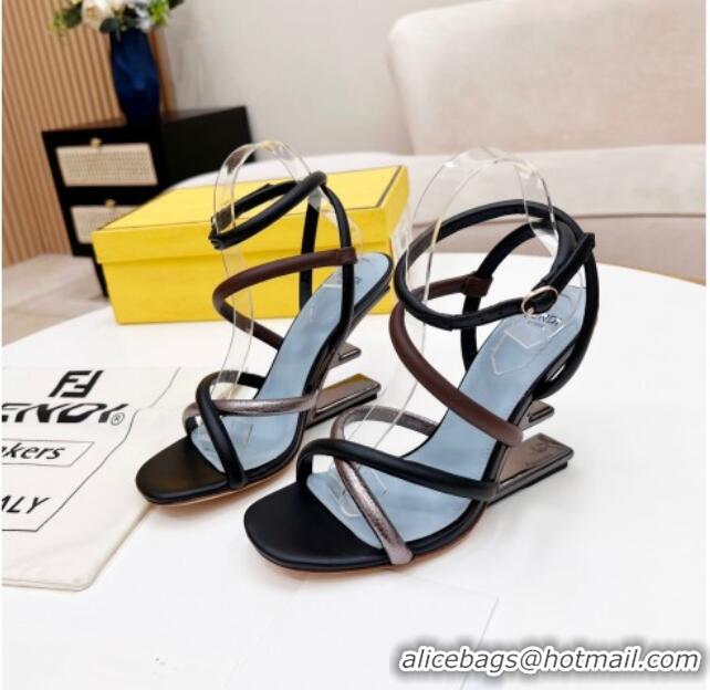 Grade Quality Fendi First Nappa Leather High-heeled Sandals 9.5cm Heel Black/Brown 0415074