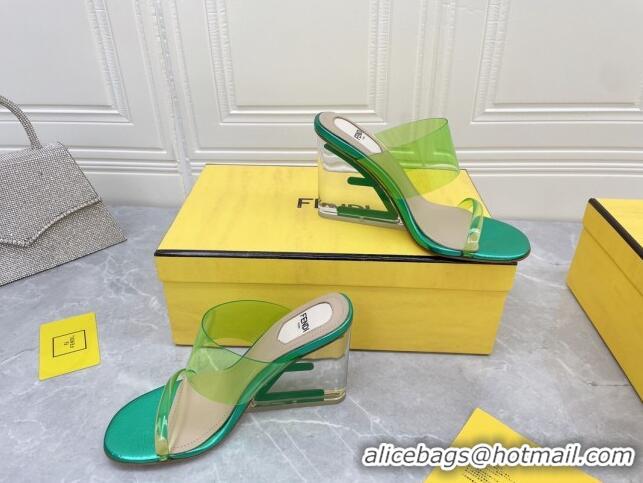 Hot Style Fendi First TPU High-heeled Sandals 9.5cm Heel Green 0420074