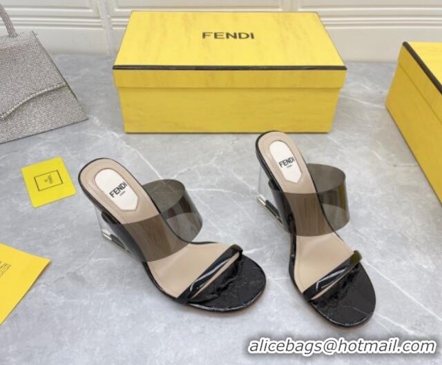 Luxury Fendi First TPU High-heeled Sandals 9.5cm Heel Black 0420078