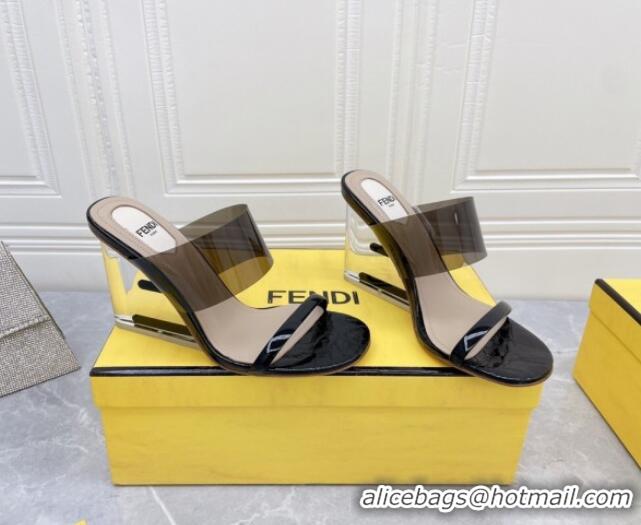 Luxury Fendi First TPU High-heeled Sandals 9.5cm Heel Black 0420078