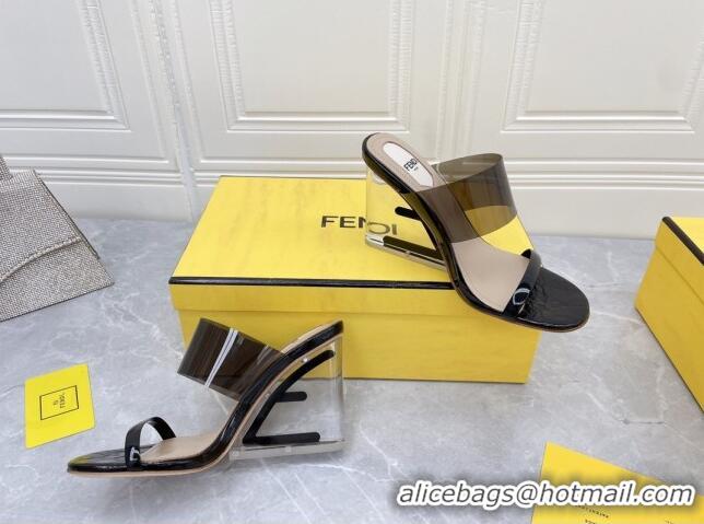 Luxury Fendi First TPU High-heeled Sandals 9.5cm Heel Black 0420078