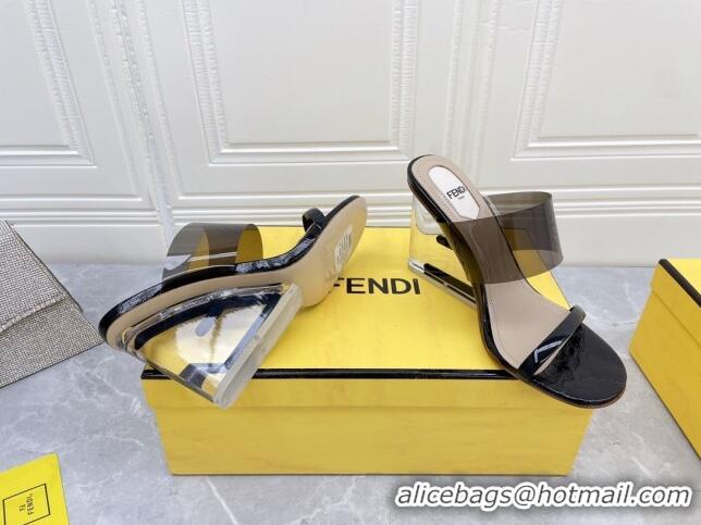 Luxury Fendi First TPU High-heeled Sandals 9.5cm Heel Black 0420078