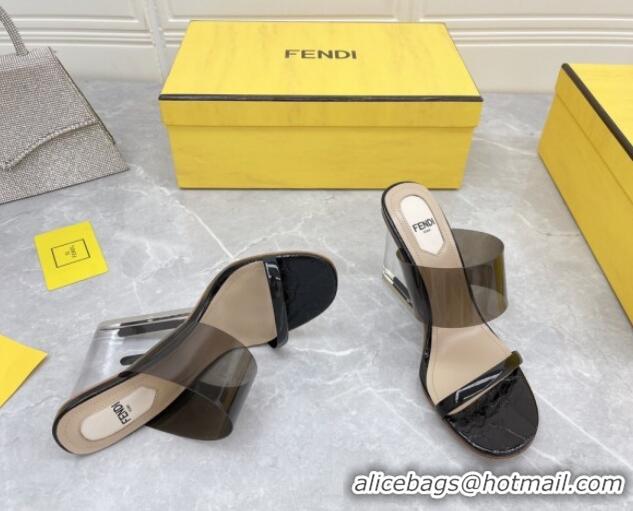 Luxury Fendi First TPU High-heeled Sandals 9.5cm Heel Black 0420078