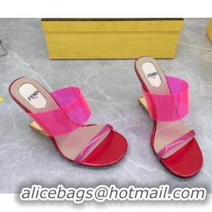 Stylish Fendi First TPU High-heeled Sandals 9.5cm Heel Hot Pink 0420079 