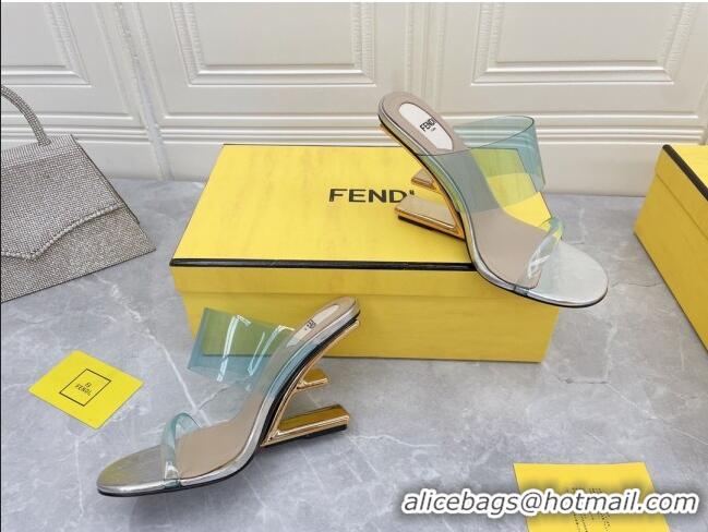 Luxury Fendi First TPU High-heeled Sandals 9.5cm Heel Light Blue 0420081