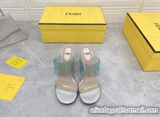 Luxury Fendi First TPU High-heeled Sandals 9.5cm Heel Light Blue 0420081