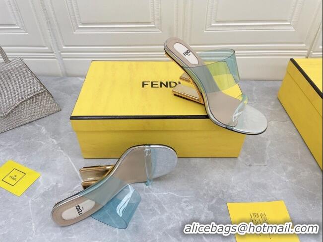 Luxury Fendi First TPU High-heeled Sandals 9.5cm Heel Light Blue 0420081