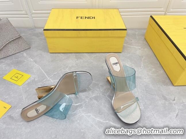 Luxury Fendi First TPU High-heeled Sandals 9.5cm Heel Light Blue 0420081