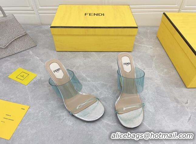 Luxury Fendi First TPU High-heeled Sandals 9.5cm Heel Light Blue 0420081