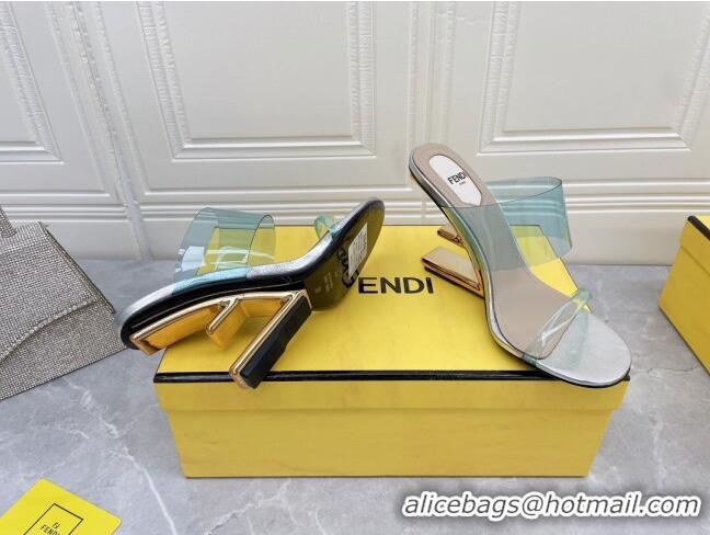 Luxury Fendi First TPU High-heeled Sandals 9.5cm Heel Light Blue 0420081