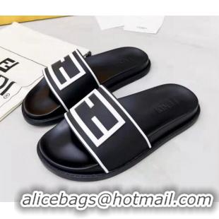 Unique Style Fendi FF Flat Slide Sandals Black/White 042267