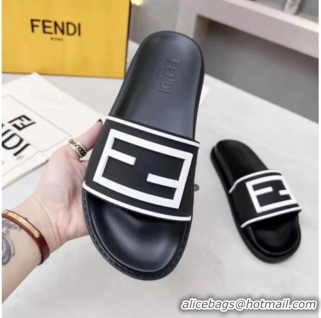 Unique Style Fendi FF Flat Slide Sandals Black/White 042267