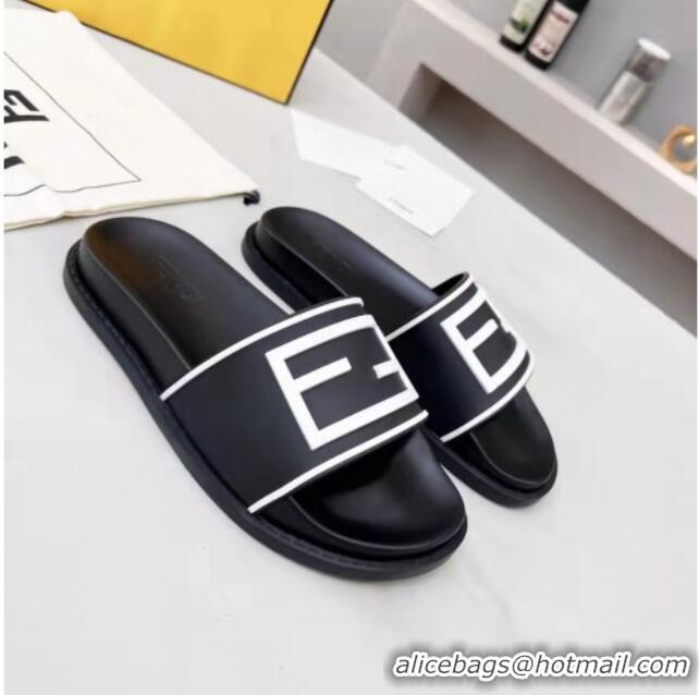 Unique Style Fendi FF Flat Slide Sandals Black/White 042267