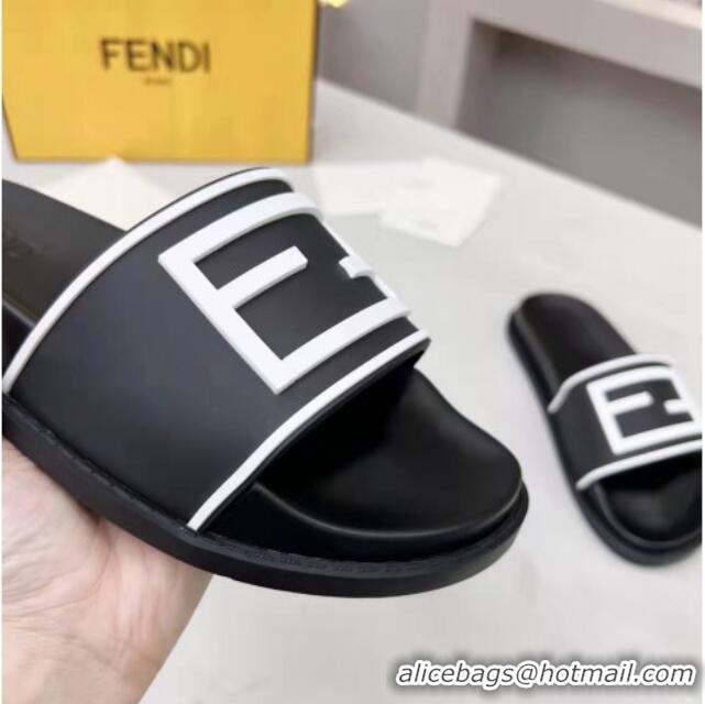 Unique Style Fendi FF Flat Slide Sandals Black/White 042267