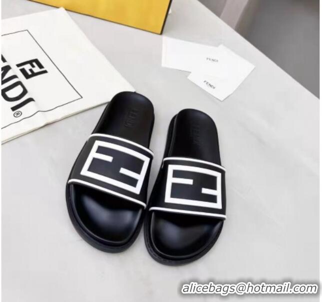 Unique Style Fendi FF Flat Slide Sandals Black/White 042267