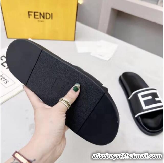 Unique Style Fendi FF Flat Slide Sandals Black/White 042267