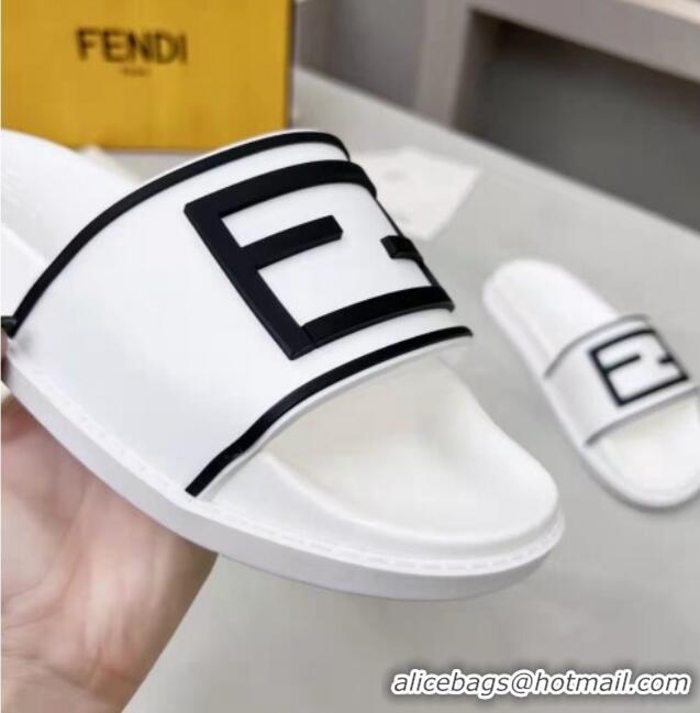 Fashion Fendi FF Flat Slide Sandals Blue/White 042269