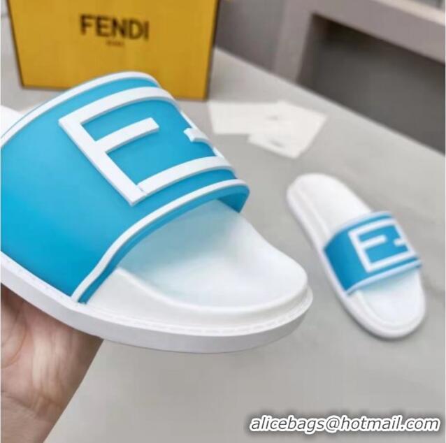 Fashion Fendi FF Flat Slide Sandals Blue/White 042269