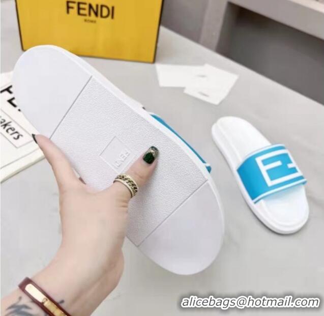 Fashion Fendi FF Flat Slide Sandals Blue/White 042269