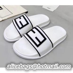 Grade Fendi FF Flat Slide Sandals White/Black 042270