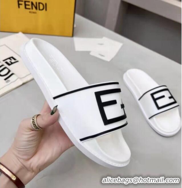 Grade Fendi FF Flat Slide Sandals White/Black 042270