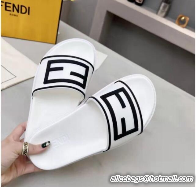 Grade Fendi FF Flat Slide Sandals White/Black 042270