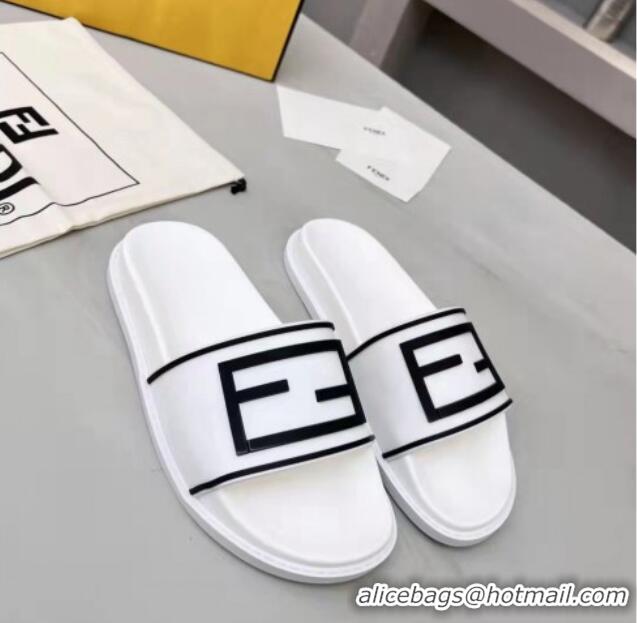 Grade Fendi FF Flat Slide Sandals White/Black 042270