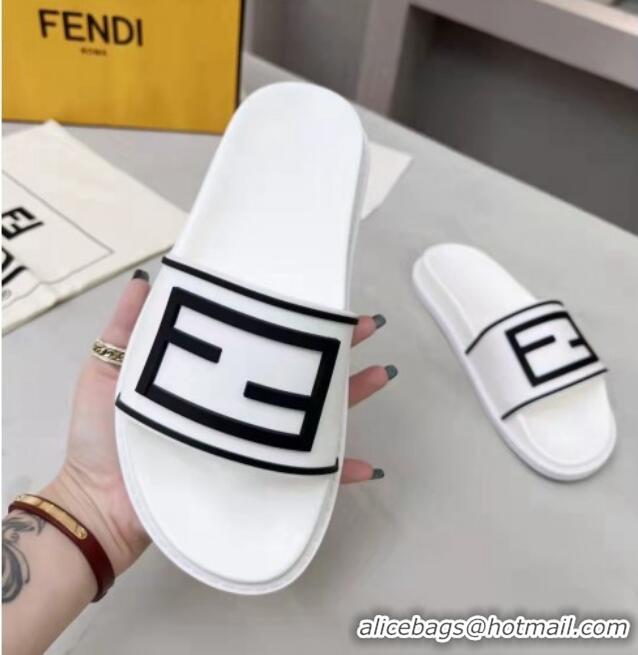 Grade Fendi FF Flat Slide Sandals White/Black 042270