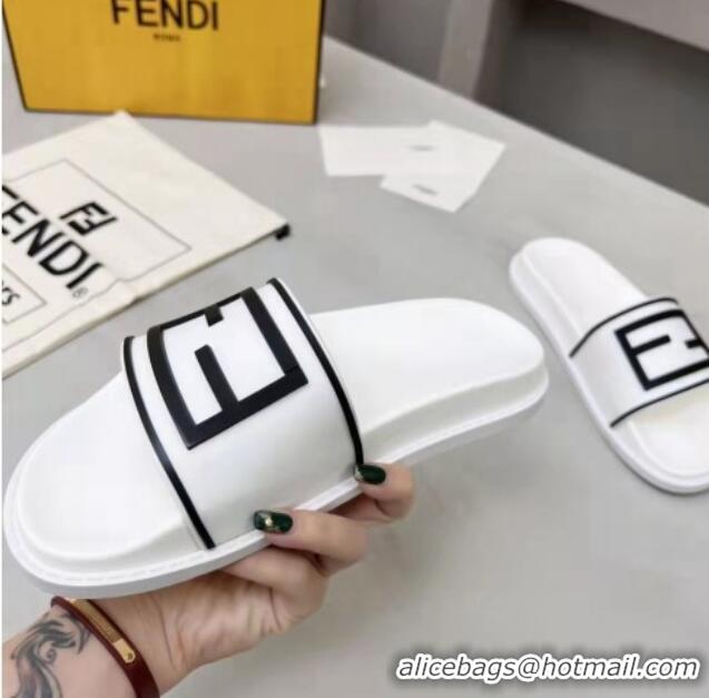 Grade Fendi FF Flat Slide Sandals White/Black 042270