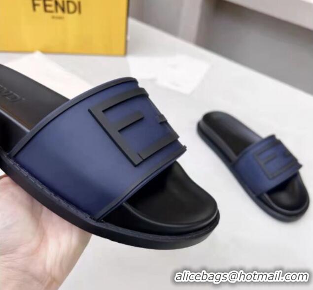 Classic Hot Fendi FF Flat Slide Sandals Navy Blue/Black 042271