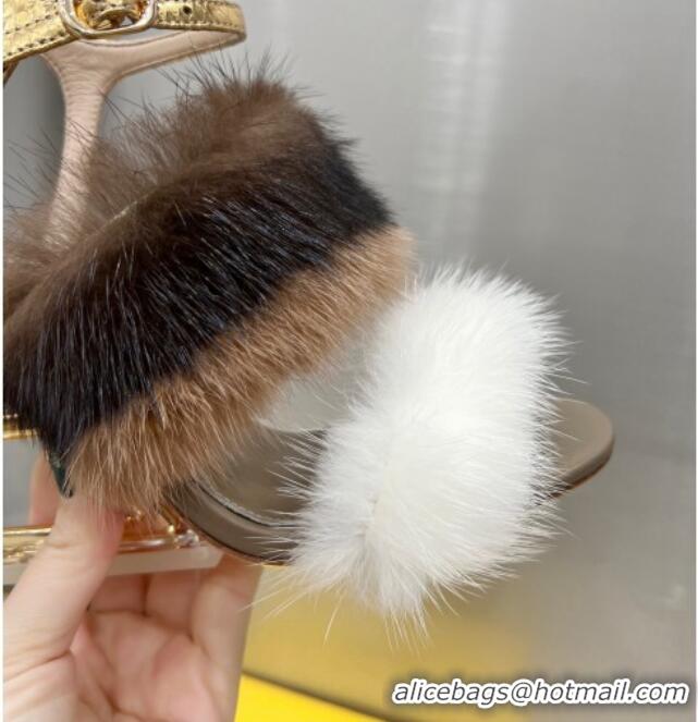 Low Cost Fendi First High Heel Sandals 9cm in Mink Fur White/Brown 042272