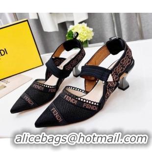 Best Grade Fendi Colibri Embroidered Slingback Pumps 5.5cm Black 042274