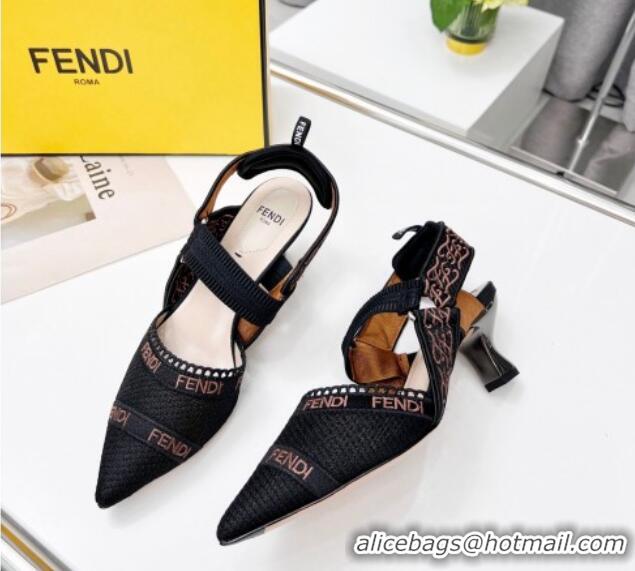 Best Grade Fendi Colibri Embroidered Slingback Pumps 5.5cm Black 042274