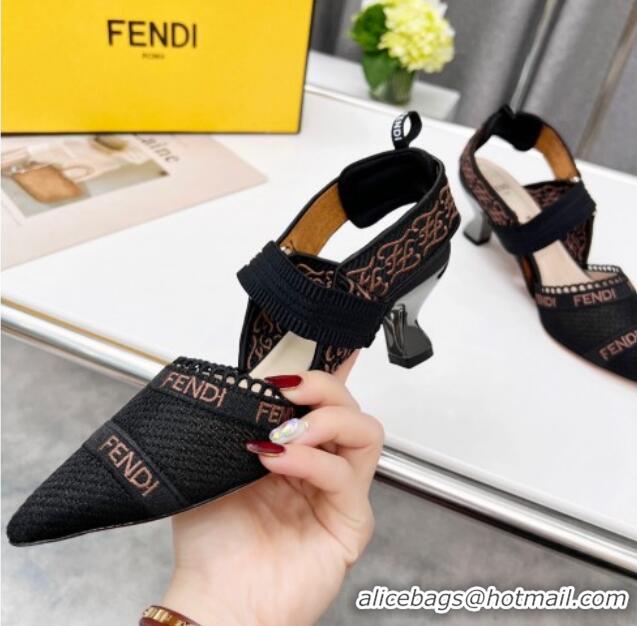 Best Grade Fendi Colibri Embroidered Slingback Pumps 5.5cm Black 042274