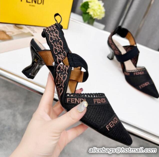 Best Grade Fendi Colibri Embroidered Slingback Pumps 5.5cm Black 042274