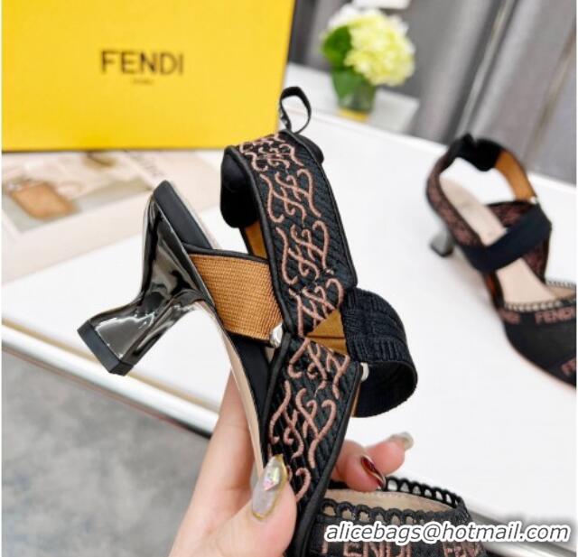 Best Grade Fendi Colibri Embroidered Slingback Pumps 5.5cm Black 042274