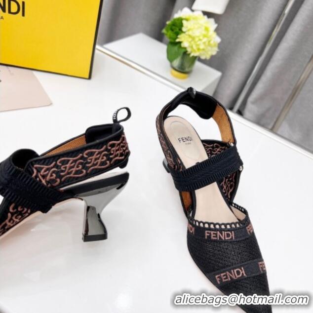 Best Grade Fendi Colibri Embroidered Slingback Pumps 5.5cm Black 042274