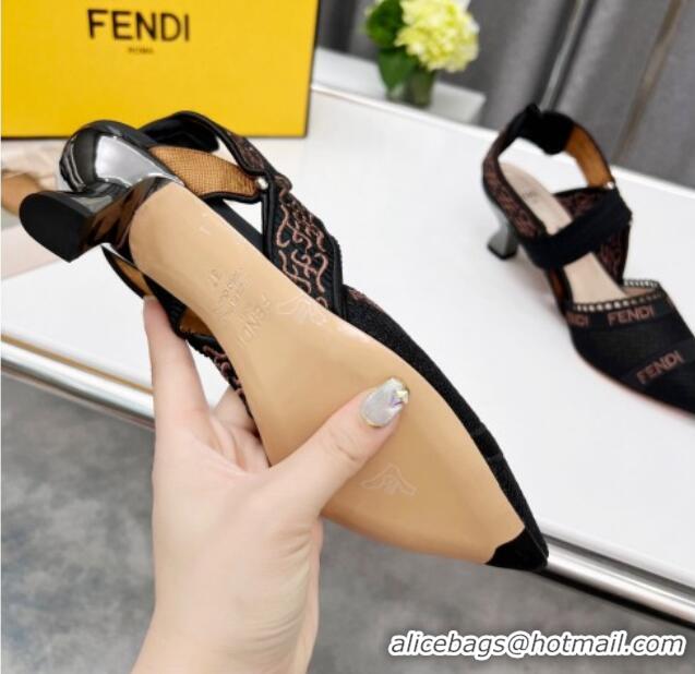 Best Grade Fendi Colibri Embroidered Slingback Pumps 5.5cm Black 042274