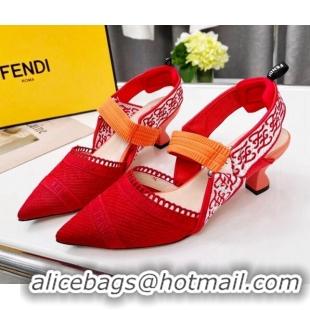 Discount Fendi Colibri Embroidered Slingback Pumps 5.5cm Red 042275