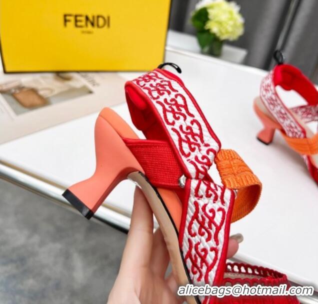 Discount Fendi Colibri Embroidered Slingback Pumps 5.5cm Red 042275