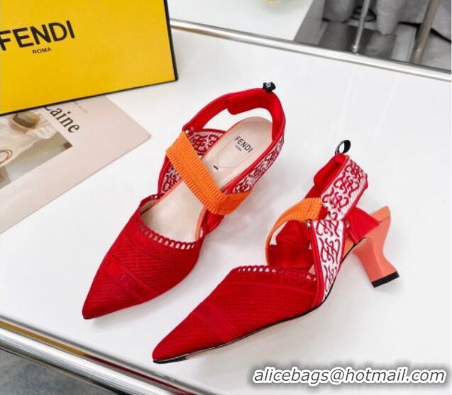 Discount Fendi Colibri Embroidered Slingback Pumps 5.5cm Red 042275