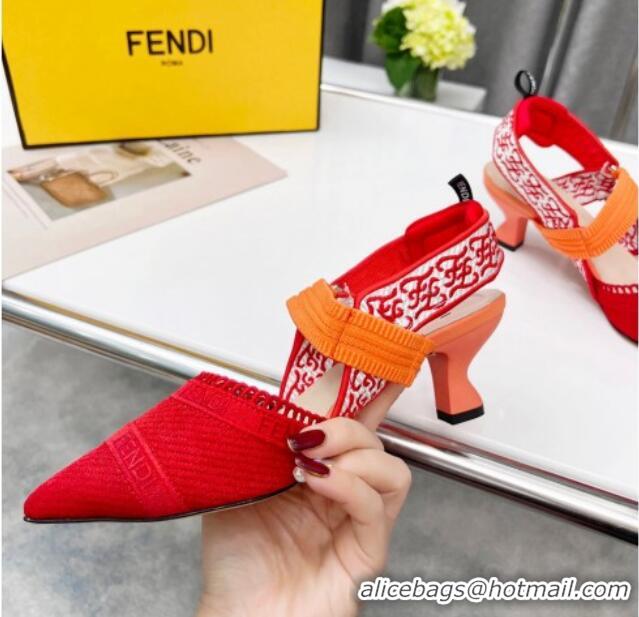 Discount Fendi Colibri Embroidered Slingback Pumps 5.5cm Red 042275