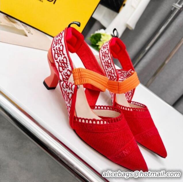 Discount Fendi Colibri Embroidered Slingback Pumps 5.5cm Red 042275