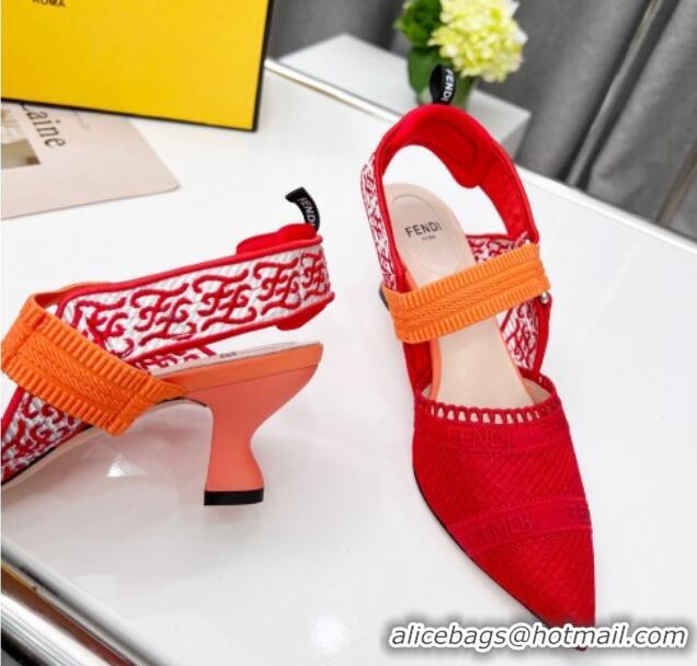 Discount Fendi Colibri Embroidered Slingback Pumps 5.5cm Red 042275