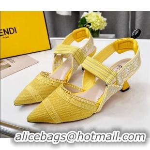 Top Grade Fendi Colibri Embroidered Slingback Pumps 5.5cm Yellow 042277