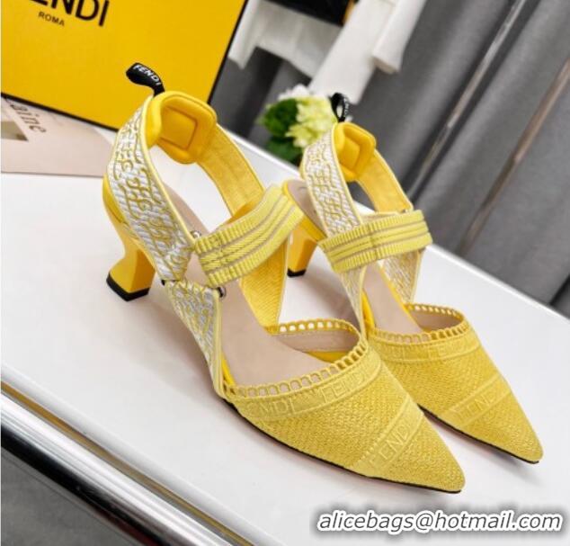 Top Grade Fendi Colibri Embroidered Slingback Pumps 5.5cm Yellow 042277