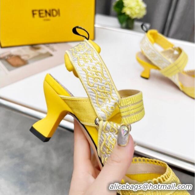 Top Grade Fendi Colibri Embroidered Slingback Pumps 5.5cm Yellow 042277