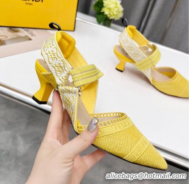 Top Grade Fendi Colibri Embroidered Slingback Pumps 5.5cm Yellow 042277