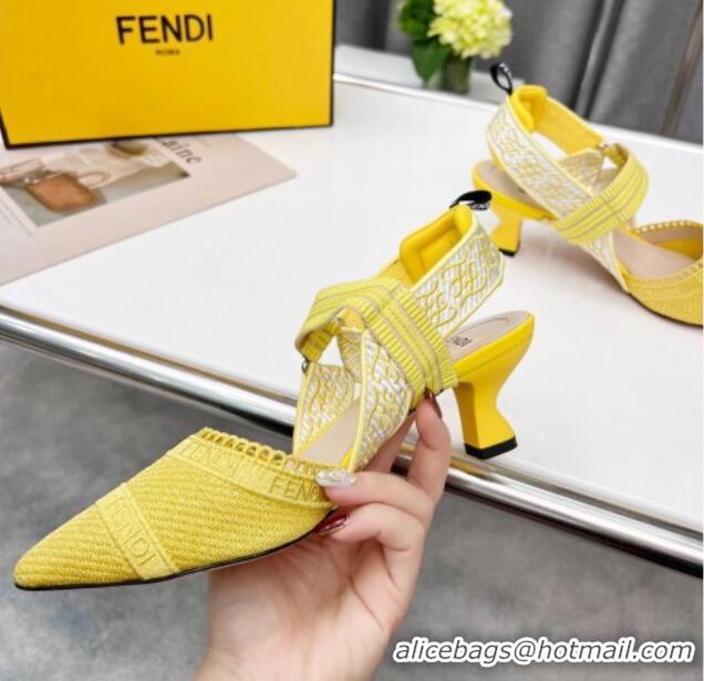 Top Grade Fendi Colibri Embroidered Slingback Pumps 5.5cm Yellow 042277